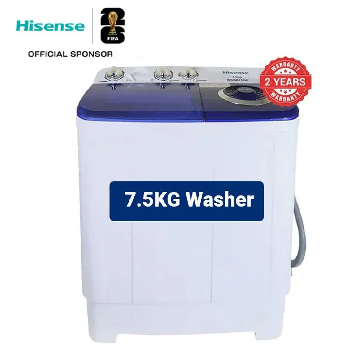 Hisense Washing Machine 7.5Kg Twin Tub Top Load Washing Machine - White+2 YEARS WARRANTY