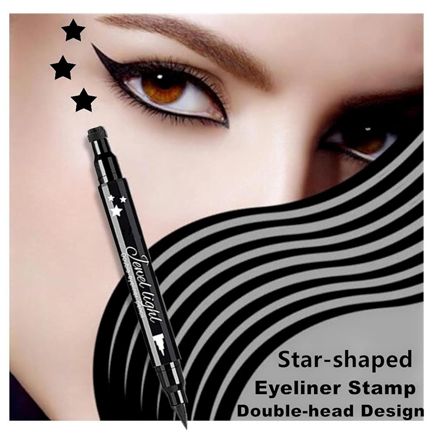 2in1 Black Liquid Eyeliner Stamp,Star Stamp Eyeliner Makeup,Double-Side Waterproof Eyeliner Pen,Long-lasting Smudge-proof Tattoo Tools,Black EyeLiner Makeup