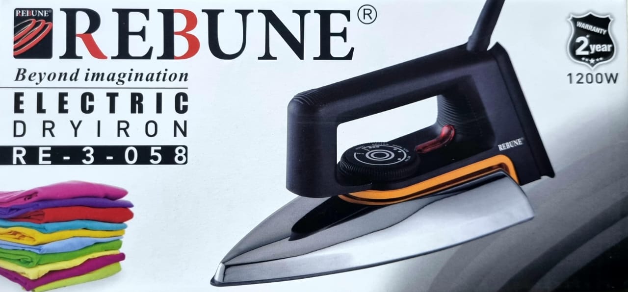 RE 3-058 Rebune dry iron with non stick sole plate grey in color 1200W With 2 years warranty