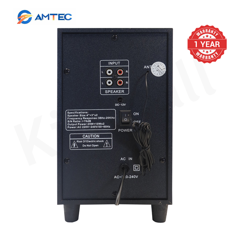Amtec AM-805 2.1CH Home Theatre System With 4" Subwoofer, 45W RMS 8000W PMPO, Bluetooth Speaker System Woofer, FM, USB/SD, Remote Control 1 Year Warranty