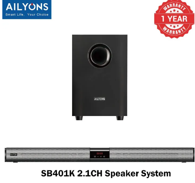 (CLEARANCE OFFER)🤩🤩✨ AILYONS SB401K 2.1CH Speaker System woofer Sound Bar Subwoofer Soundbar .