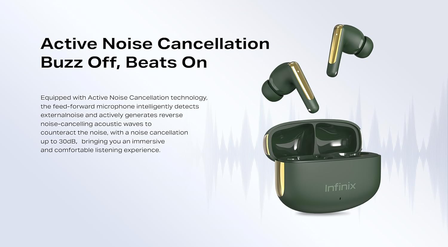 [NEW ARRIVAL] Infinix Buds Nc XE28 : Bluetooth Earbuds, Clear Calls & Sound with 4 Mics, ENC Noise Cancellation, Long Battery life 35 hours, Wireless, IPX4 Water resistant, 1 Year Warranty