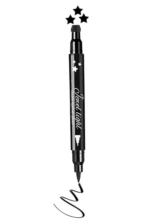2in1 Black Liquid Eyeliner Stamp,Star Stamp Eyeliner Makeup,Double-Side Waterproof Eyeliner Pen,Long-lasting Smudge-proof Tattoo Tools,Black EyeLiner Makeup