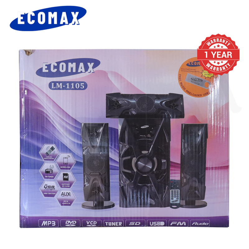 ECOMAX 3.1CH X-Base LM-1105 Woofer HI-FI BT Speaker Systems AC/DC Subwoofer Home Audio System 20000W with Remote Control Bluetooth FM USB SD