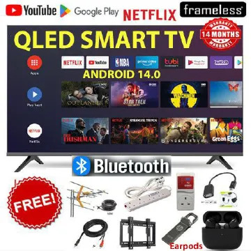 [ TODAY OFFER ] VITRON HTC4300QFS 43" INCH FRAMELESS-BLUETOOTH-ENABLED  QLED FHD,1080P,SMART TV ANDROID 11 TV NETFLIX ,YOUTUBE TELEVISION INBUILT DECODER,BUILT-IN WIFI+8 FREE GIFTS+14 MONTHS WARRANTY
