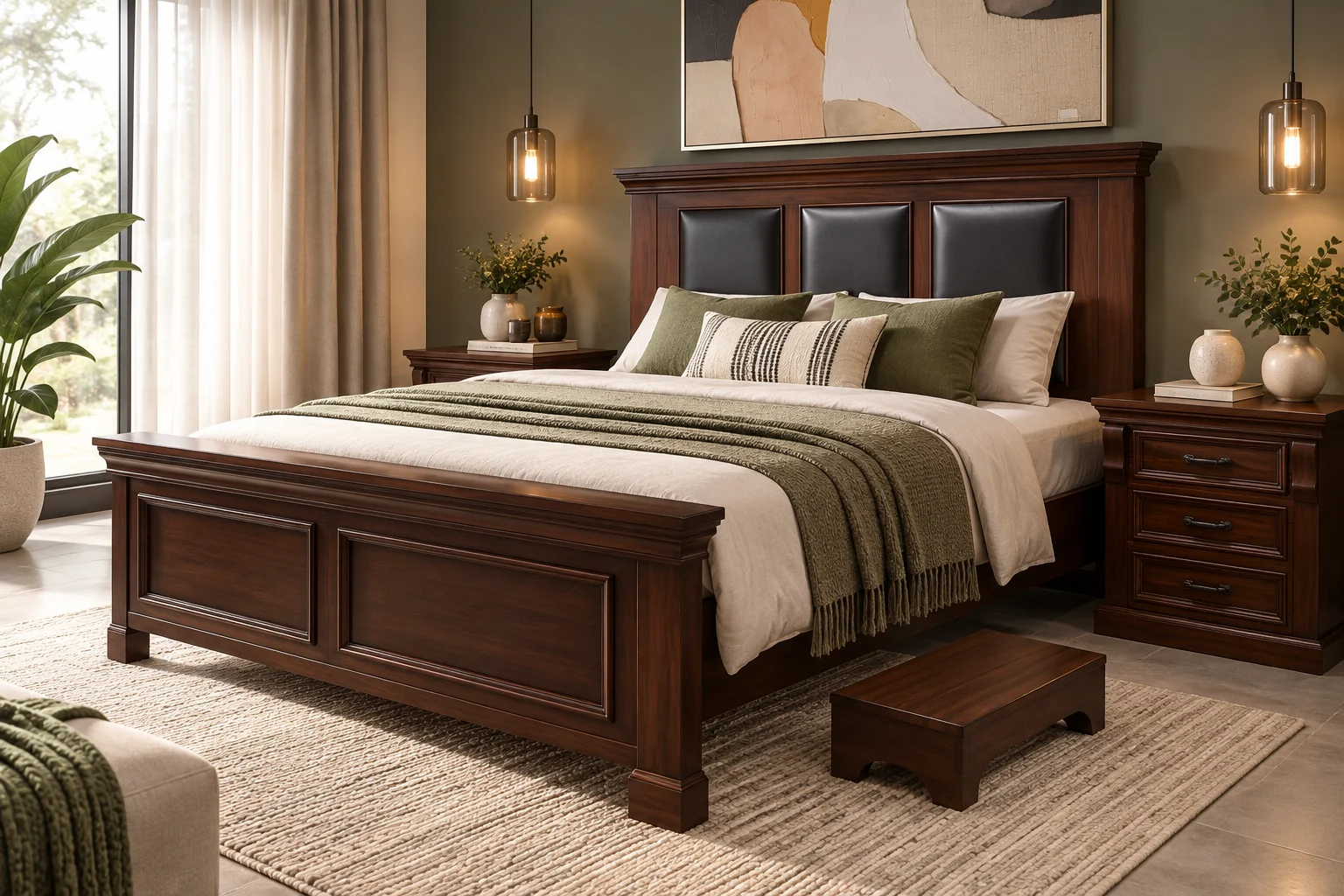 Heritage Mahogany King Bed with 2 Bedsides + Stepping Stool