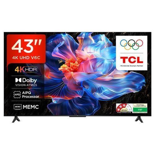 TCL 43" Inch Smart Android TV GOOGLE AI TV 4K Ultra HD TV 43V6D 2026 MODEL Direct LED TV HDR10 Bluetooth TV WIFI NETFLIXYOUTUBE APPSTORE DOLBY PRIME VIDEO ICAST TCL43 TCL TV+FREE TVGUARD+TILT BRACKET