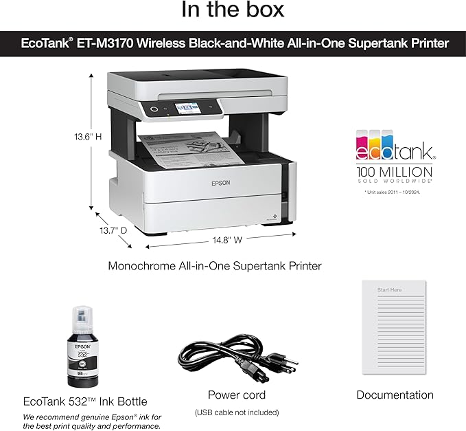 Epson EcoTank M3170 Monochrome All-in-One Printer | Print, Scan, Copy &amp; Fax | Wi-Fi | Automatic Duplex - Techsavvy Solutions