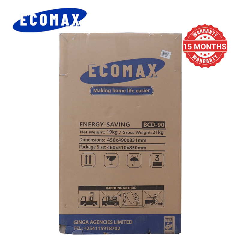 ECOMAX 90L Fridge Single Door BCD-90 Mechanical Temperature Control Glass Storage Shelf Lock and Keys Energy Saving Compact Household Refrigerator