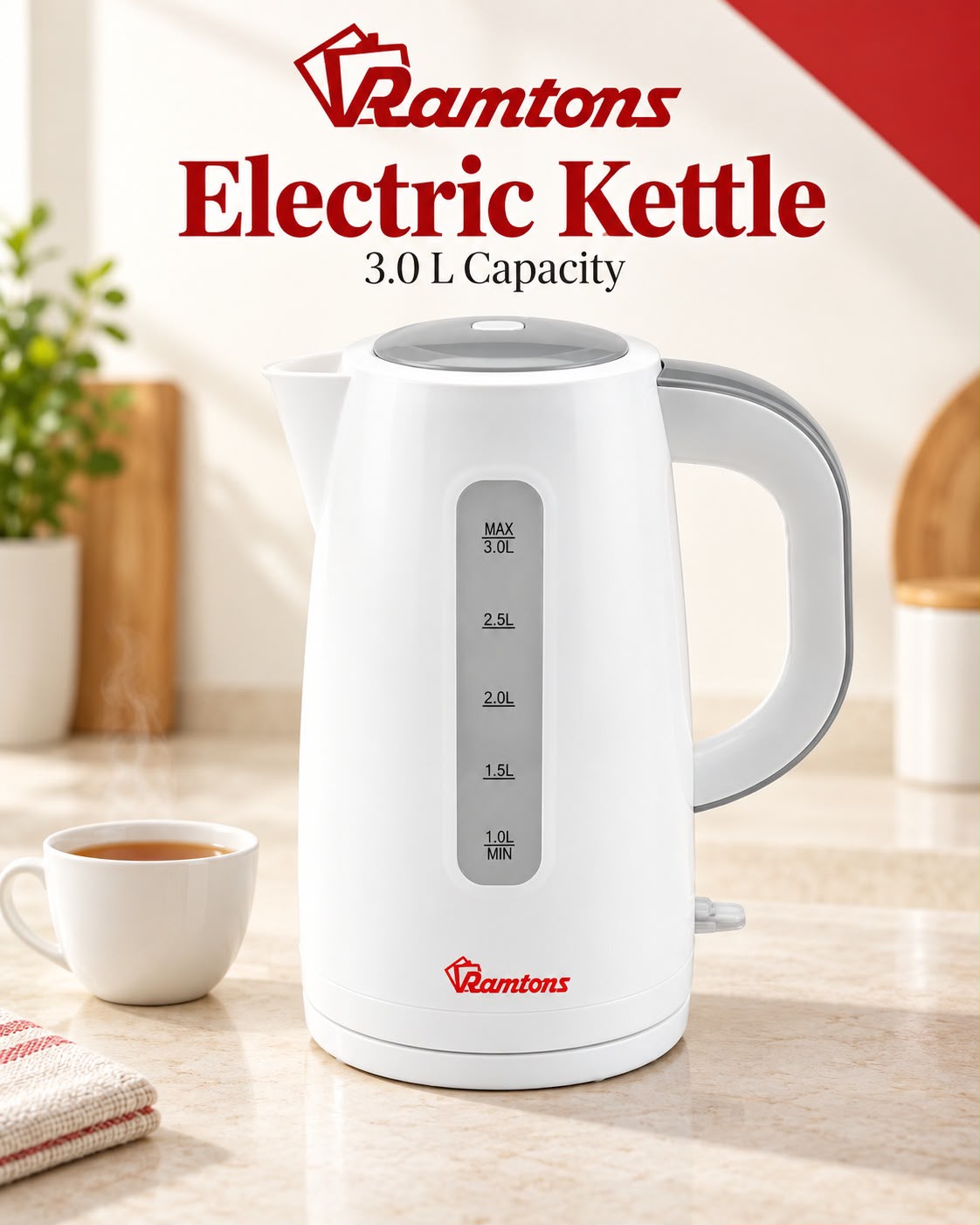 Ramtons Three Liter Electric Kettle Fast Boiling Home Appliance