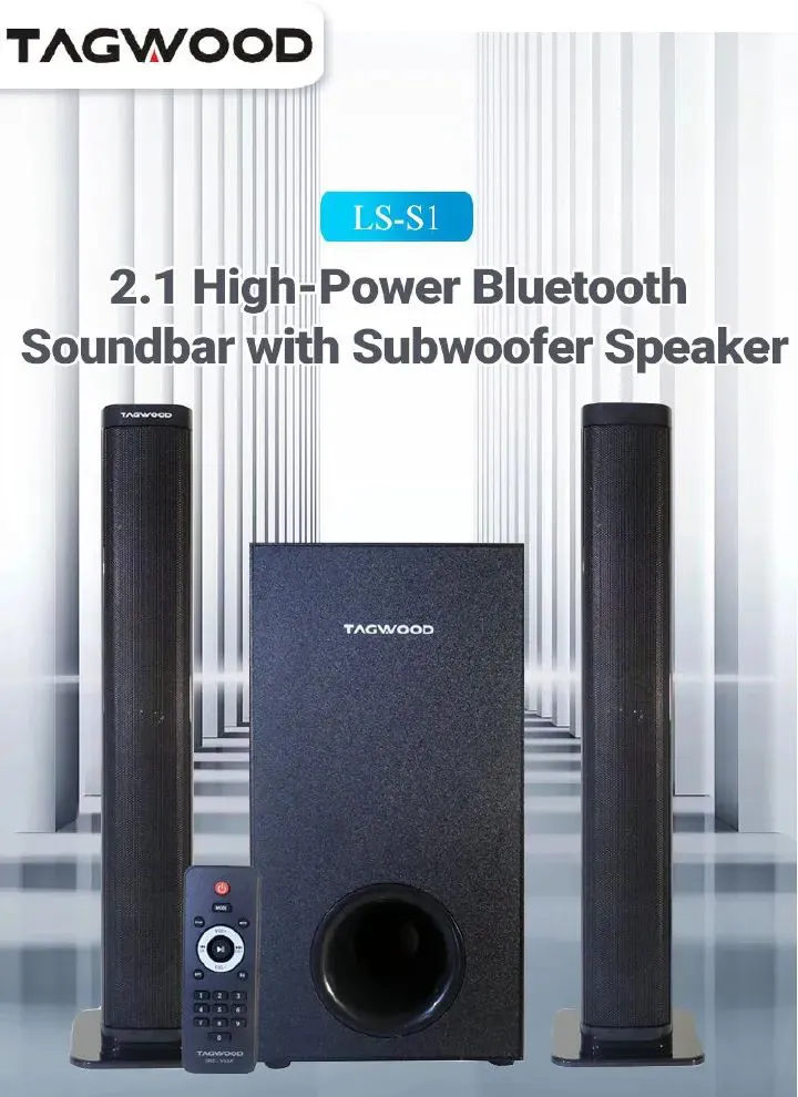 Tagwood 7500W 2.1CH Multimedia Bluetooth Woofer Speaker System Subwoofer Soundbar BT/USB/SD/FM Subwoofer Home Audilo System Soundbar with Remote Control S1 Speaker bass