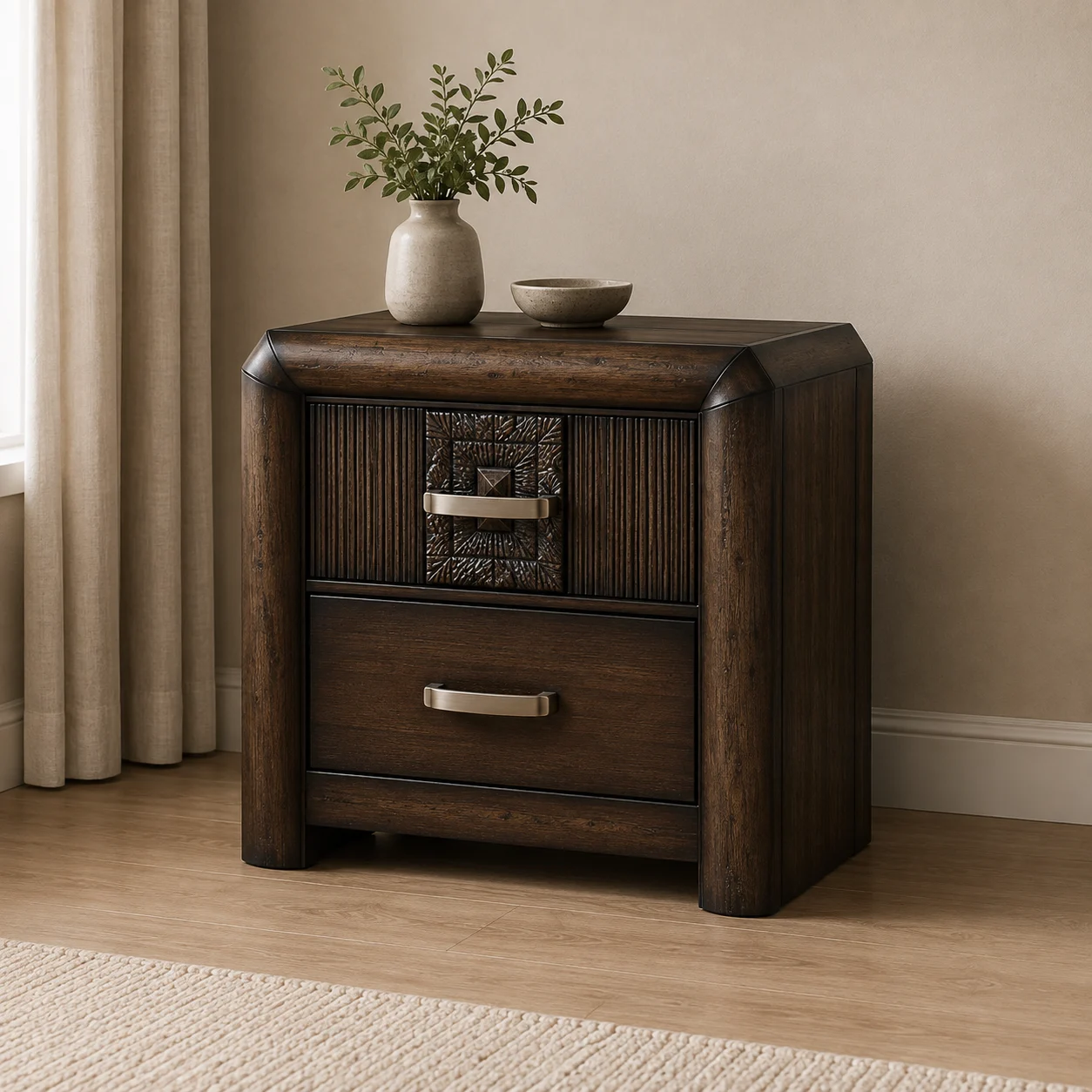 Rosemary Bedside Table – Dark Brown