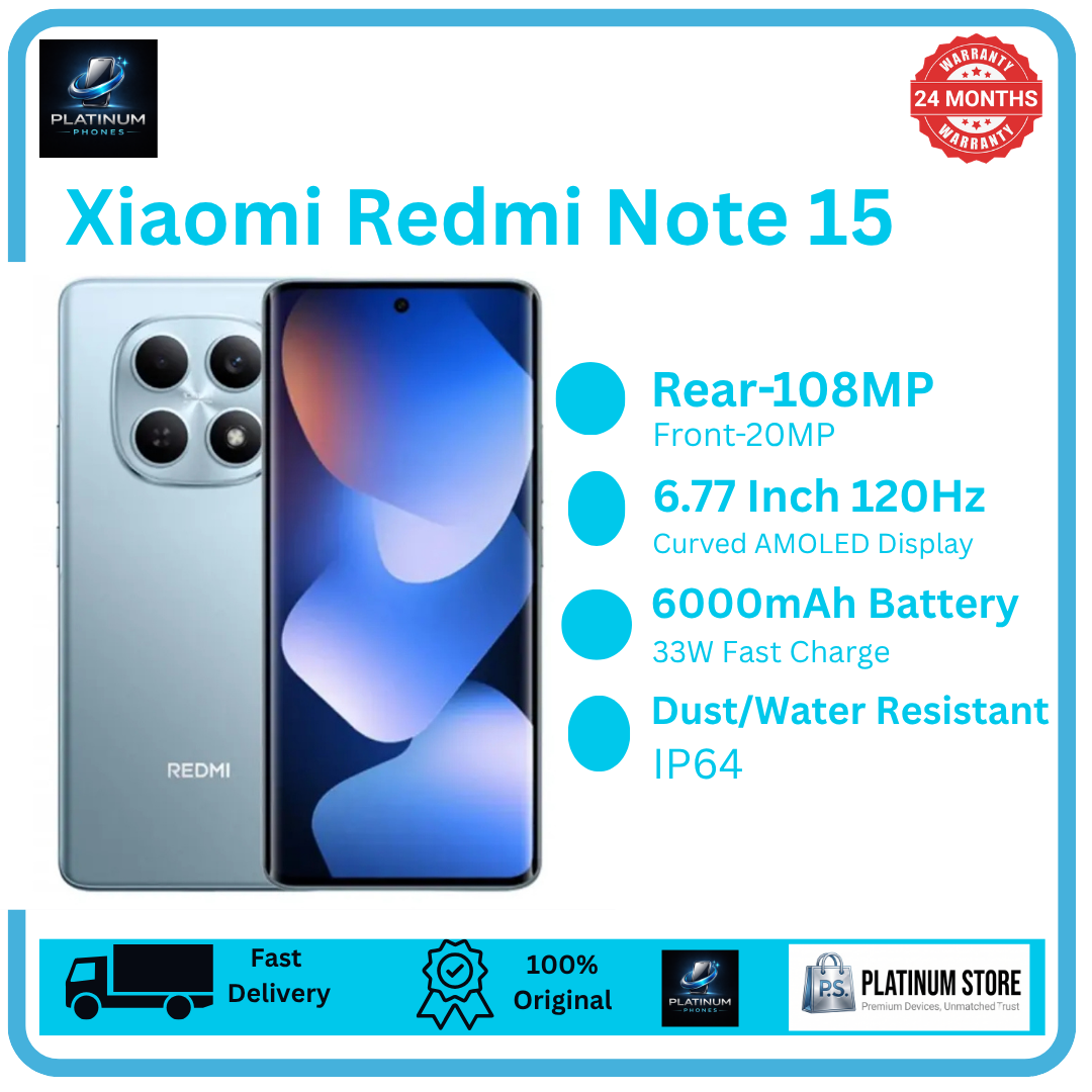 [FREE GIFTS🔥🔥] XIAOMI Redmi Note 15 256GB+16(8+8)GB Curved Screen 6.77" 120Hz AMOLED Display 108MP Camera 6000mAh Battery 33W Hyper Charge Under-Display Fingerprint AI Smartphone