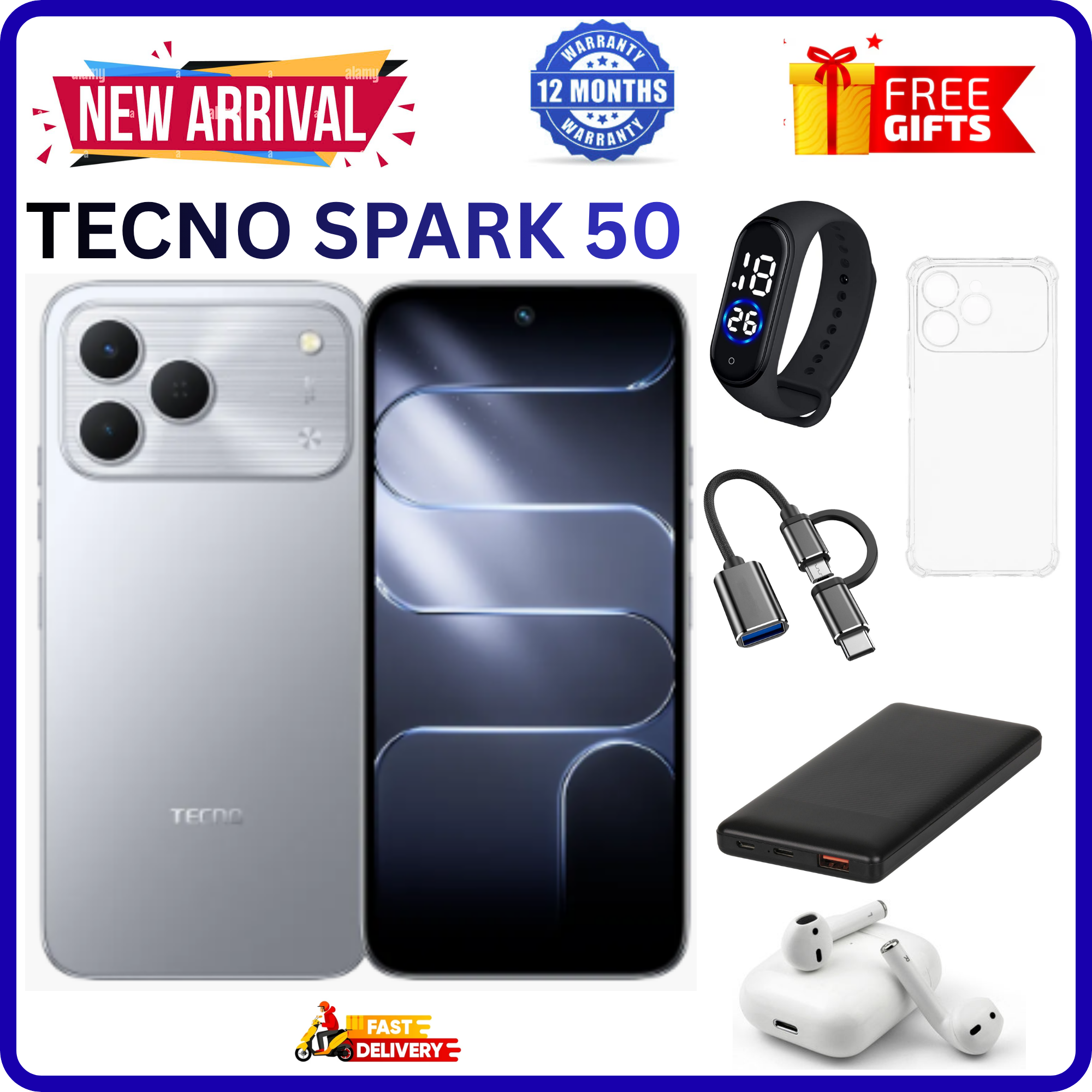 NEW ARRIVALS!!!! BRAND NEW TECNO SPARK 50 4G SMARTPHONE 128GB ROM+ 4GB RAM 6.78" INCH SCREEN 120Hz REFRESH RATE 6700mAh Battery 18W FAST CHARGING, 50MP CAMERA