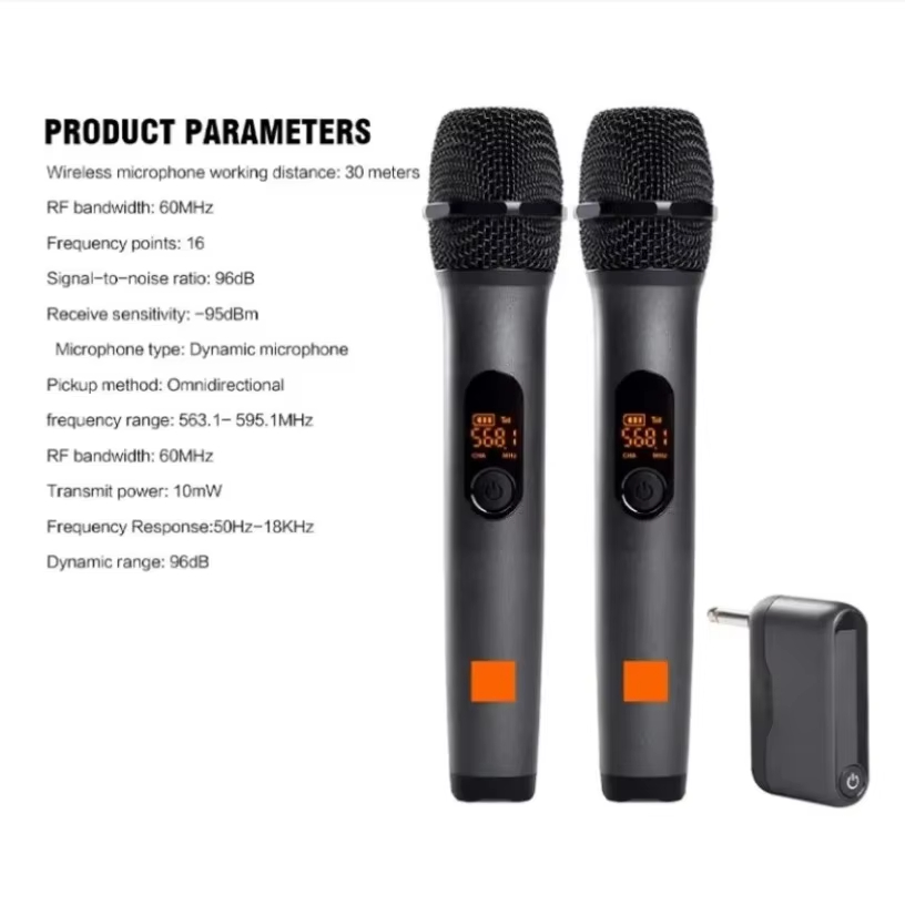 Professional 2 Channel For JBL PartyBox DJ UHF digital Wireless Handheld Microphone System with rechargeable TWO microphone