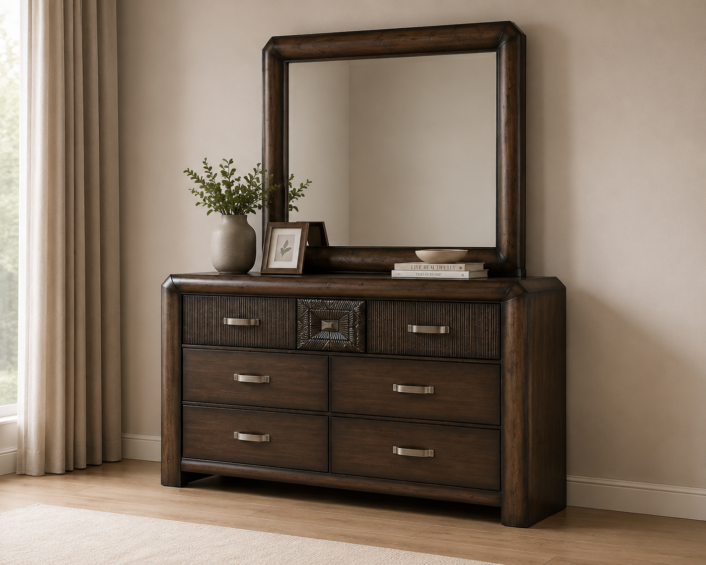 Rosemary Dresser with Mirror – Dark Brown