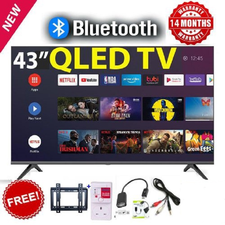 VITRON 43 INCH SMART ANDROID TV QLED FHD TV BLUETOOTH CONNECTIVITY FRAMELESS & DIGITAL TV NETFLIX YOUTUBE TELEVISION BUILT-IN WIFI VITRON TV 1GB-RAM 8GB-ROM VITRON43 4300QFS + 4 FREE ACCESSORIES