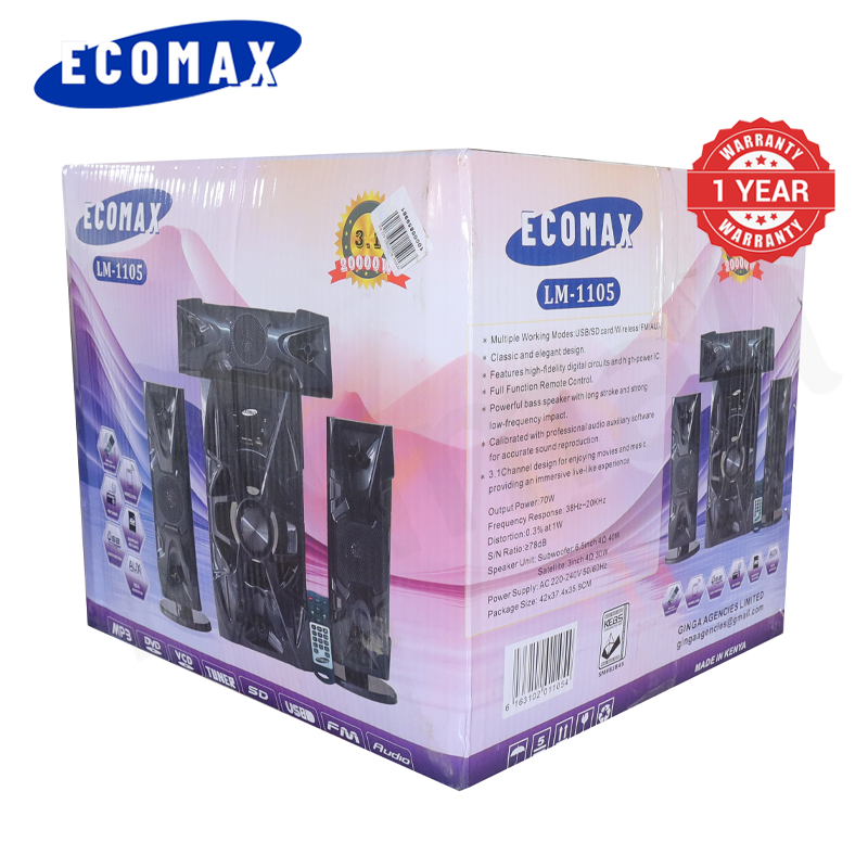 ECOMAX 3.1CH X-Base LM-1105 Woofer HI-FI BT Speaker Systems AC/DC Subwoofer Home Audio System 20000W with Remote Control Bluetooth FM USB SD