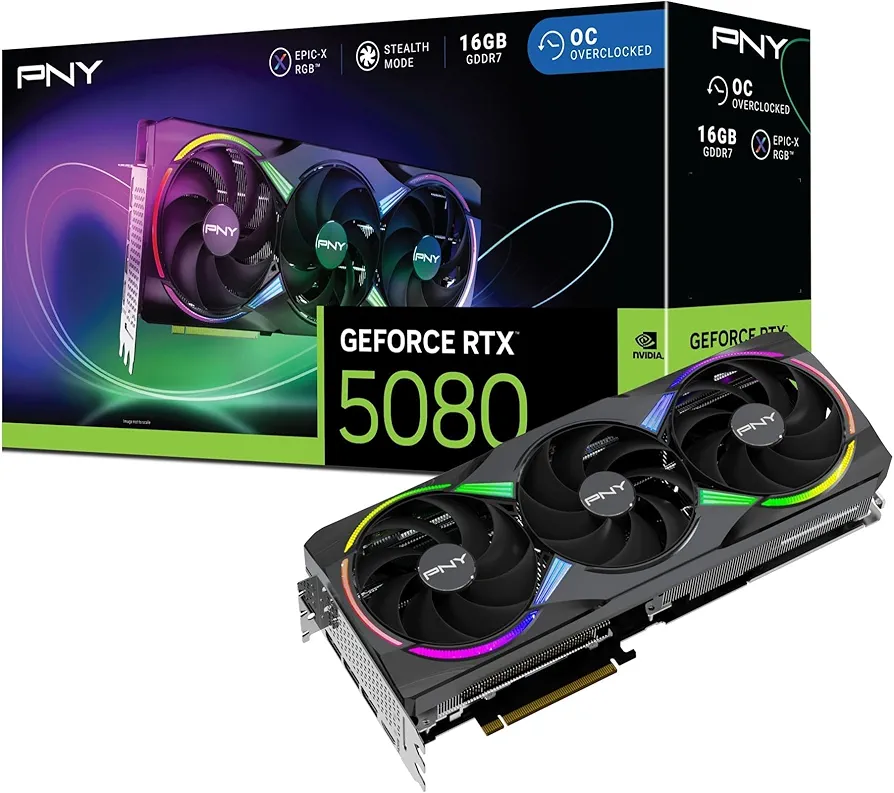 PNY GeForce RTX 5080 ARGB EPIC-X RGB OC Triple Fan 16GB GDDR7 Graphics Card - Dukatech