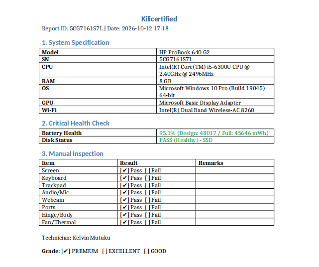 CERTIFIED BY KILIMALL | HP Probook 640 G2 Core i5 6th Gen 8GB RAM 256GB SSD | 14" Full HD Display | Windows 10 | 90% Battery Health | 4+ Hours Youtube| Work Laptop | 9 Months Warranty | KiliCertified
