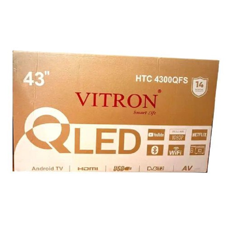 VITRON 43" INCH SMART ANDROID TV QLED TV BLUETOOTH ENABLED HTC4300QFS, FRAMELESS FHD  NETFLIX ,YOUTUBE TELEVISION ICAST BUILT-IN WIFI, APP STORE 1GB-RAM 8GB-ROM ICAST SCREEN  VITRON TV + 7 FREE GIFTS