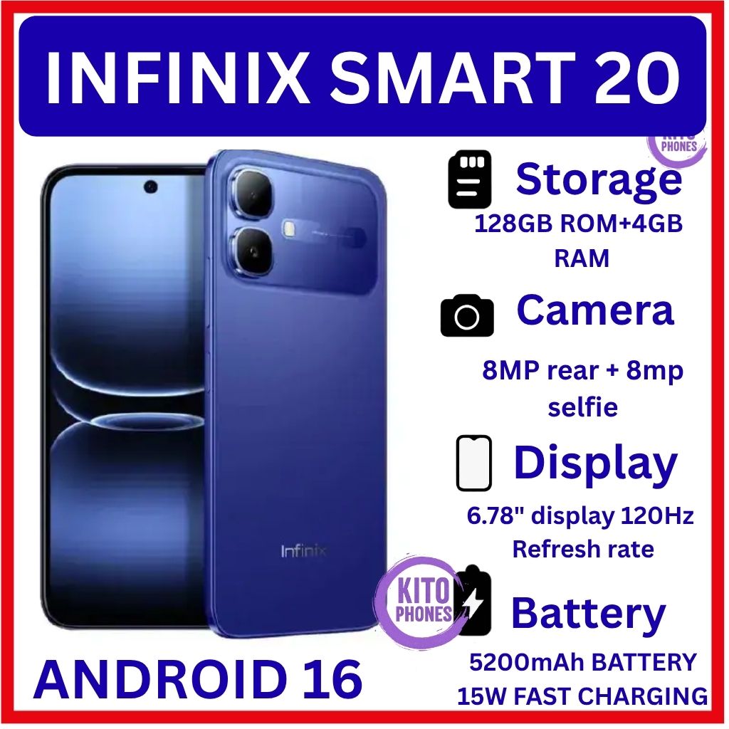 [NEW ARRIVAL] INFINIX Smart 20 128GB+4GB 6.67" 120Hz Display Dual Speakers Dual SIM 4.5G Slim Phone 5200mAh Battery 15W Charging IP64 Fingerprint Lock Android 16 SMARTPHONE