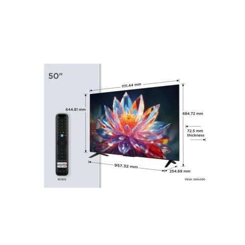 TCL 50T6D 50 Inch Premium QLED Smart Google TV 2026 Model – 4K UHD HDR Display, Dolby Vision & Dolby Atmos, Wi-Fi & Bluetooth, Frameless Slim Design, Streaming Apps – 1 Year Warranty