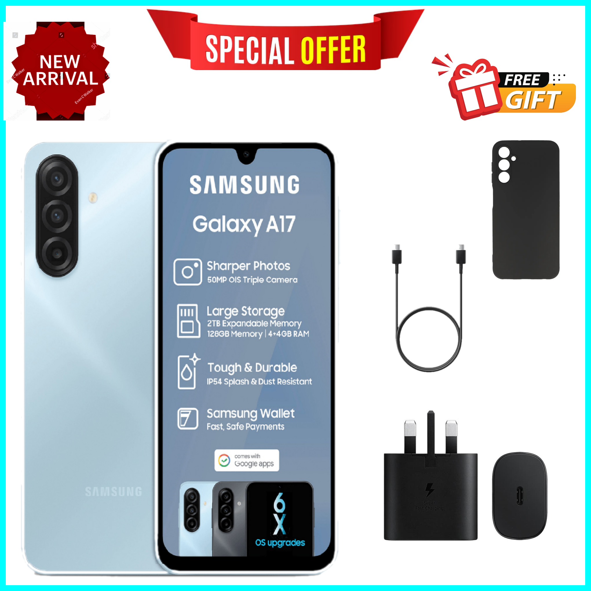 FLASHSALE  DEALS!! Samsung Galaxy A17 256GB+8GB 6.7" Super AMOLED Display  50MP Triple Camera Android 15  5000mAh 25W Type-C Charge AI Smart Phones phone+ ALL THE DISPLAYED GIFTS