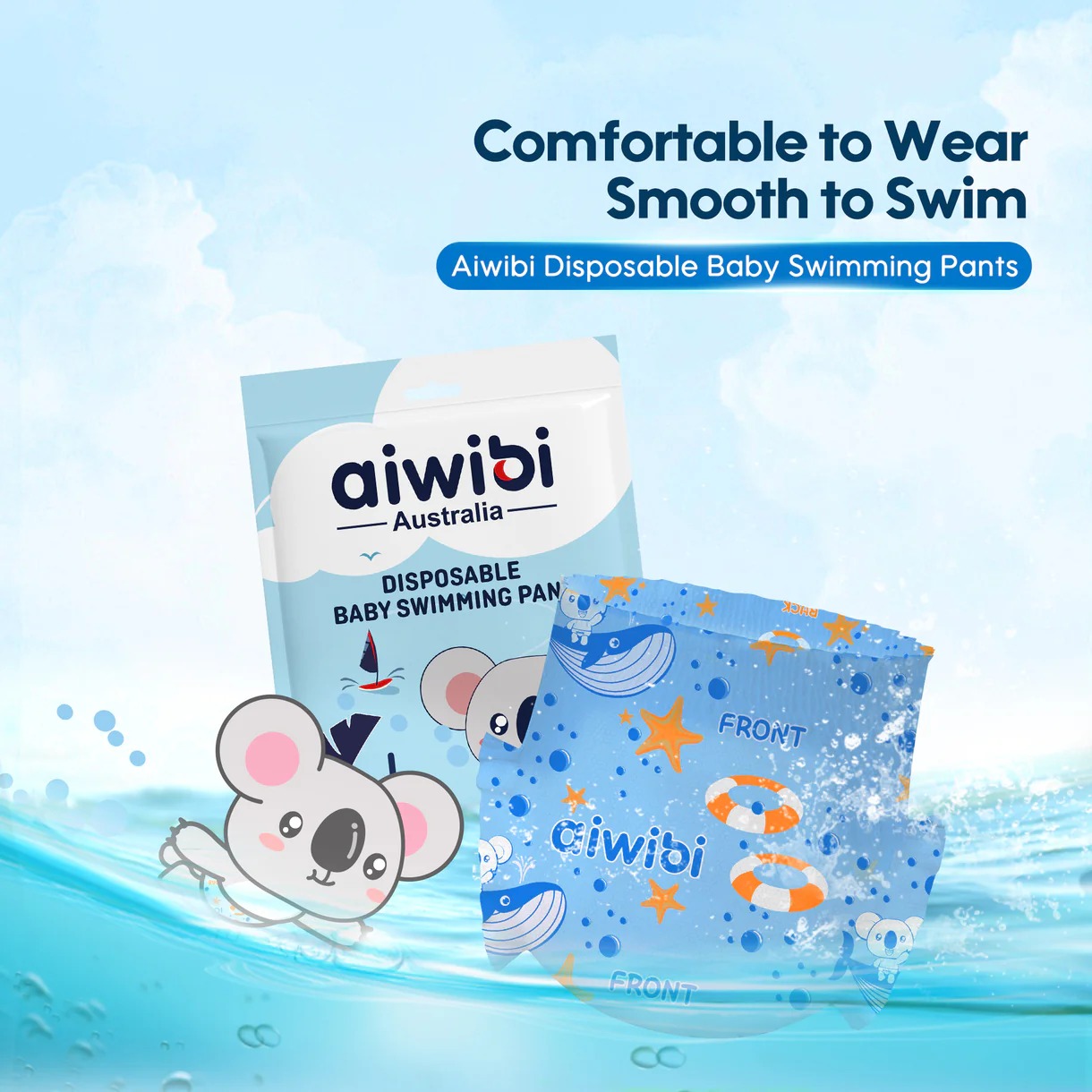 Aiwibi Disposable Baby Swim Diapers | Baby Swim Pants & Swim Nappies | Soft Comfortable Fit | Leak Protection | 2 PC Pack