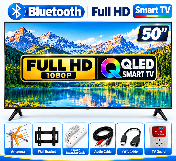 HISENSE 50" INCH SMART TV QLED TV 50Q5SKEN 2K FULL HD TV VIDAA OS DOBLY AUDIO Bluetooth TV WIFI ENABLED NETFLIX YOUTUBE TELEVISION PRIME VIDEO HISENSE50 TV HISENSE FRAMELESS TV  + 6 Extra Accessories