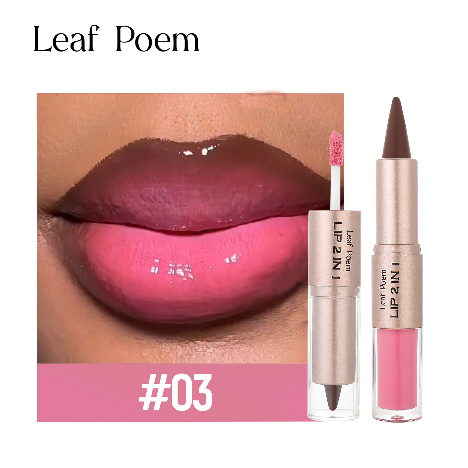 Leaf Poem 2-in-1 Lipstick Matte Lip Liner & Mirror Lip Gloss Duo – Double-Ended Lip Pencil + High-Shine Lip Gloss, Long-Lasting 2-in-1 Lip Makeup Non-drying light and bright lip gloss