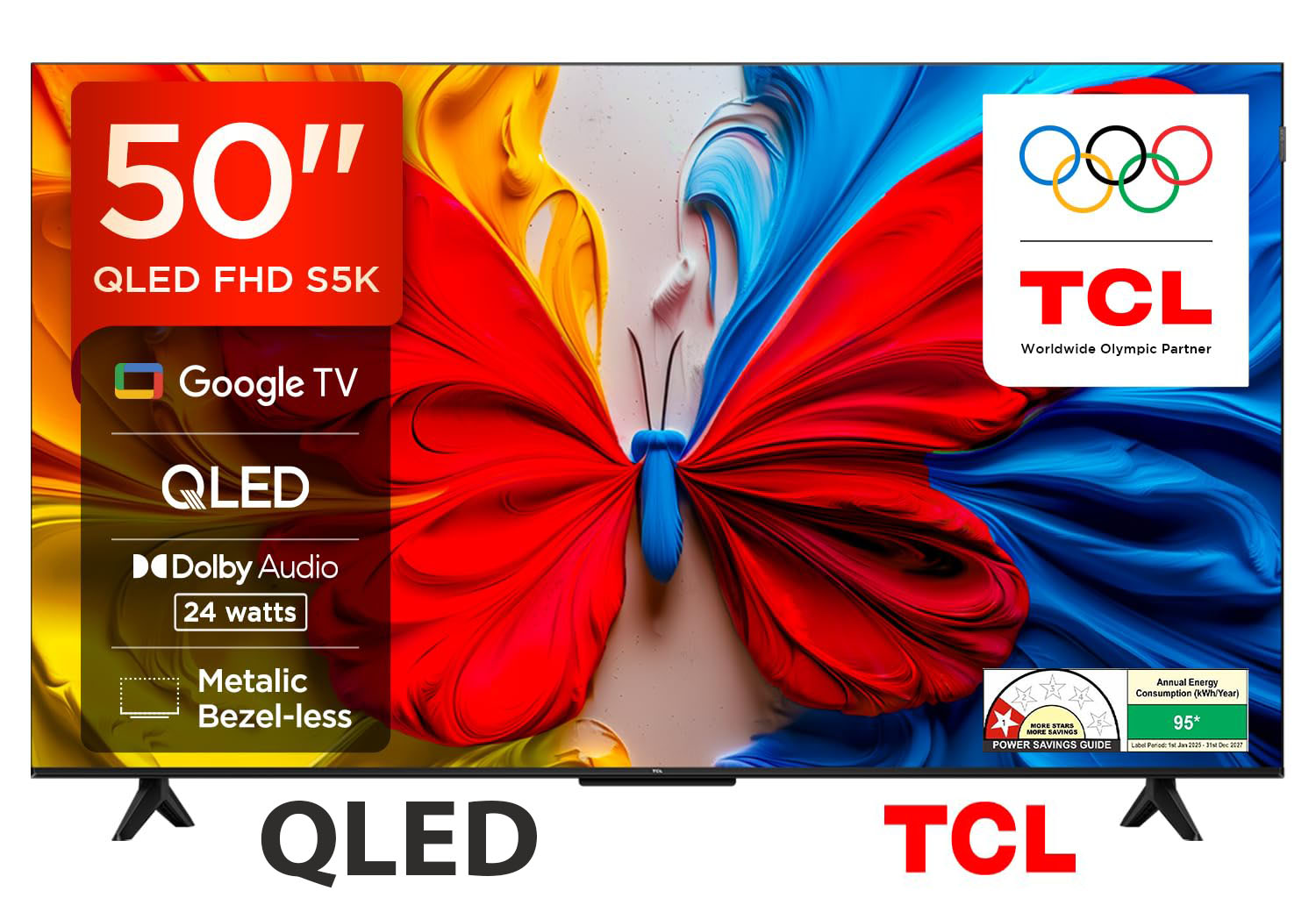 TCL 50S5K 50 Inch QLED Google TV, Smart 2K Full HD Android TV, WiFi, Bluetooth, HDR10, Dolby Audio, Netflix, YouTube, ICAST Screen Mirroring, HDMI, USB,1 Year Warranty
