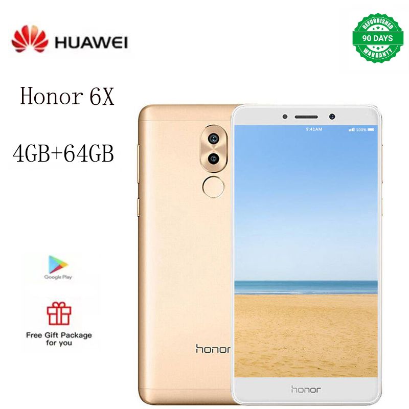 Refurbished  phones Huawei Honor  6x   Smart phone  4gb+64gb 14mp+8mp 3340mAh  5.5-inch   gold   dual card mobile phone