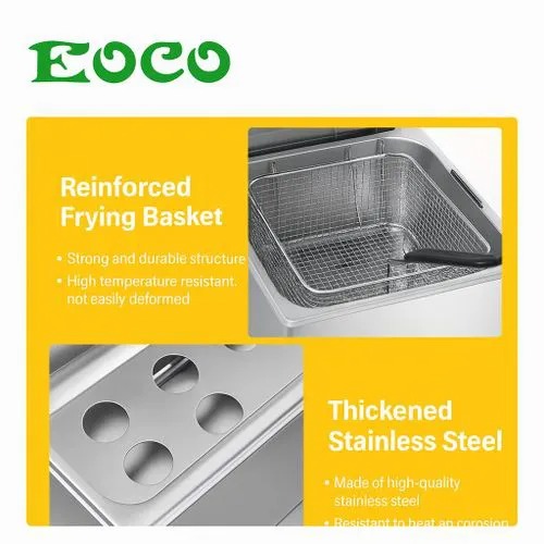 EOCO 6L Single-Tank Commercial Electric Deep Fryer, Stainless Steel Construction, Silver Finish