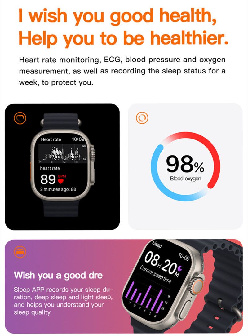 T900 Ultra Smart Watch 2 Watchbands Bluetooth Calls Wireless Charger Mens Watch Women Sport Fitness Smartwatch for Apple Xiaomi Android Phone
