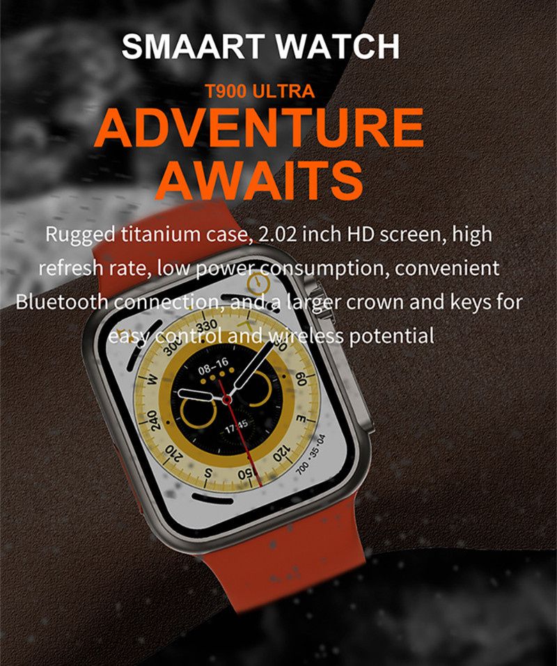 T900 Ultra Smart Watch 2 Watchbands Bluetooth Calls Wireless Charger Mens Watch Women Sport Fitness Smartwatch for Apple Xiaomi Android Phone