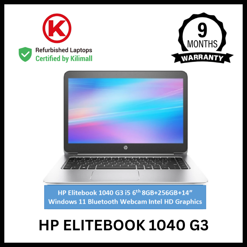 CERTIFIED BY KILIMALL | HP Elitebook 1040 G3 Core i5 6th Gen 8GB RAM 256GB SSD | 14" Full HD Display | Windows 10 | 90% Battery Health | 4+ Hours Youtube| Work Laptop | 9 Months Warranty KiliCertified
