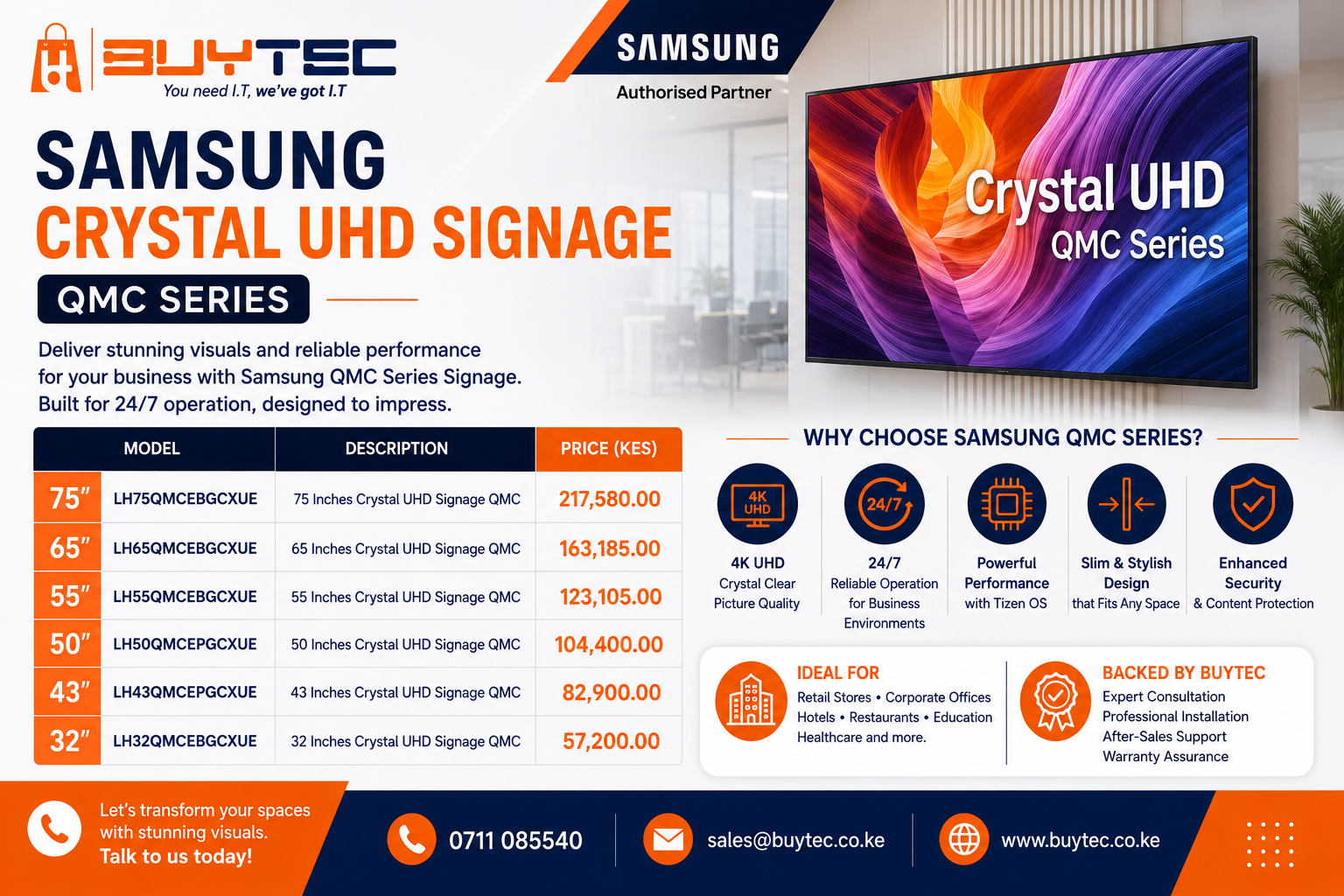 Samsung 75-inch Crystal UHD Signage QMC