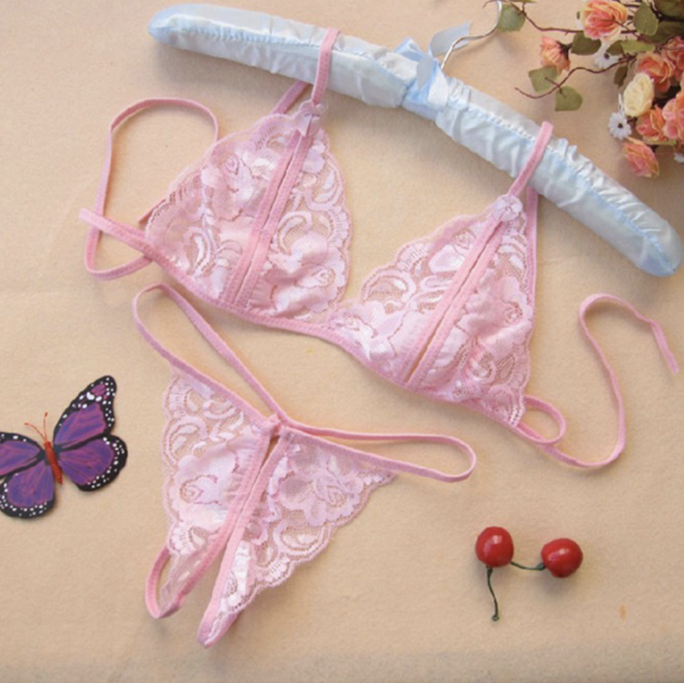 Hot Sale Women Fun Lingerie Underwear Three-Point Open Cut Breast Revealing Bikini Lace Lady Pajama Set Girls Thong Two-Piece Set Best Wives Gift Giving Clothing women clothes