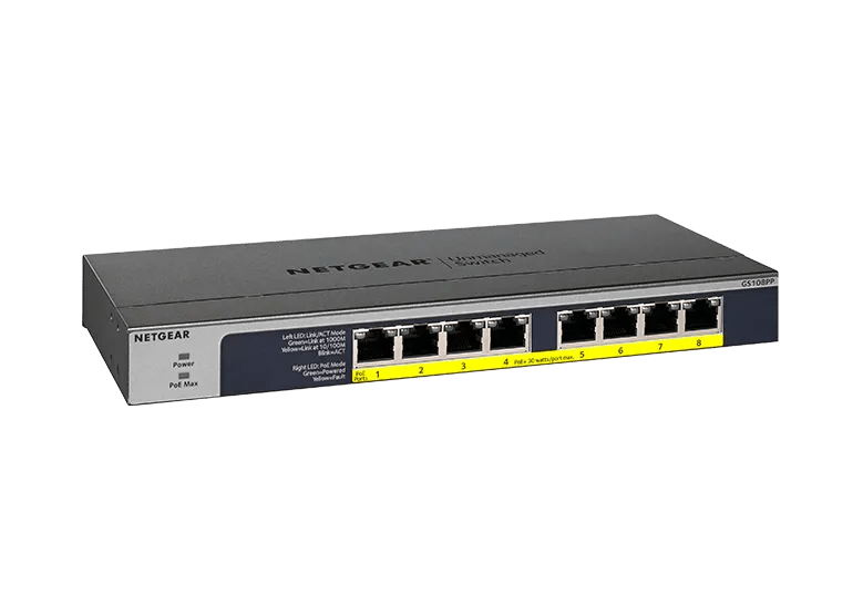 NETGEAR GS108PP-100EUS 8-Port Gigabit Ethernet Unmanaged PoE+ Switch FlexPoE 123W Network Switch