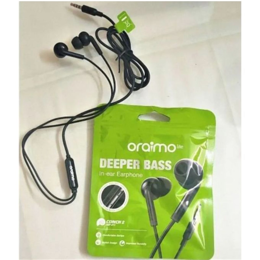 Oraimo Wired Earphones 3.5mm Pure Bass In-Ear Headset Sports Earpods Stereo Music Gaming Headphone with Microphone Comfortable Compatible on Android/IOS Laptop 1.2 meter cord