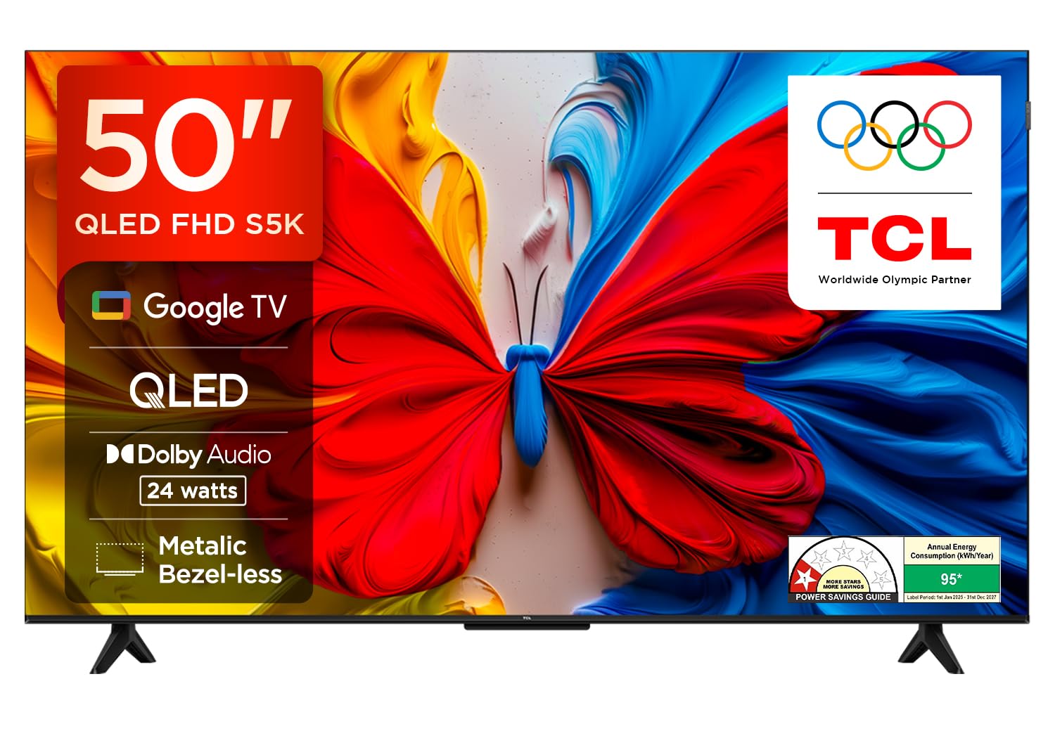 TCL 50S5K 50 Inch QLED Google TV, Smart 2K Full HD Android TV, WiFi, Bluetooth, HDR10, Dolby Audio, Netflix, YouTube, ICAST Screen Mirroring, HDMI, USB,1 Year Warranty
