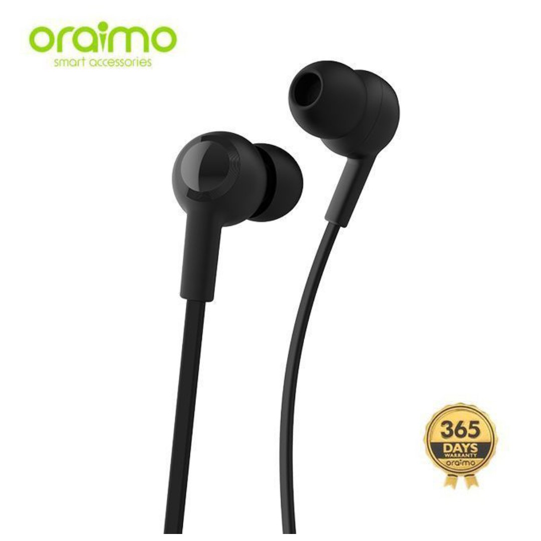Oraimo Wired Earphones 3.5mm Pure Bass In-Ear Headset Sports Earpods Stereo Music Gaming Headphone with Microphone Comfortable Compatible on Android/IOS Laptop 1.2 meter cord