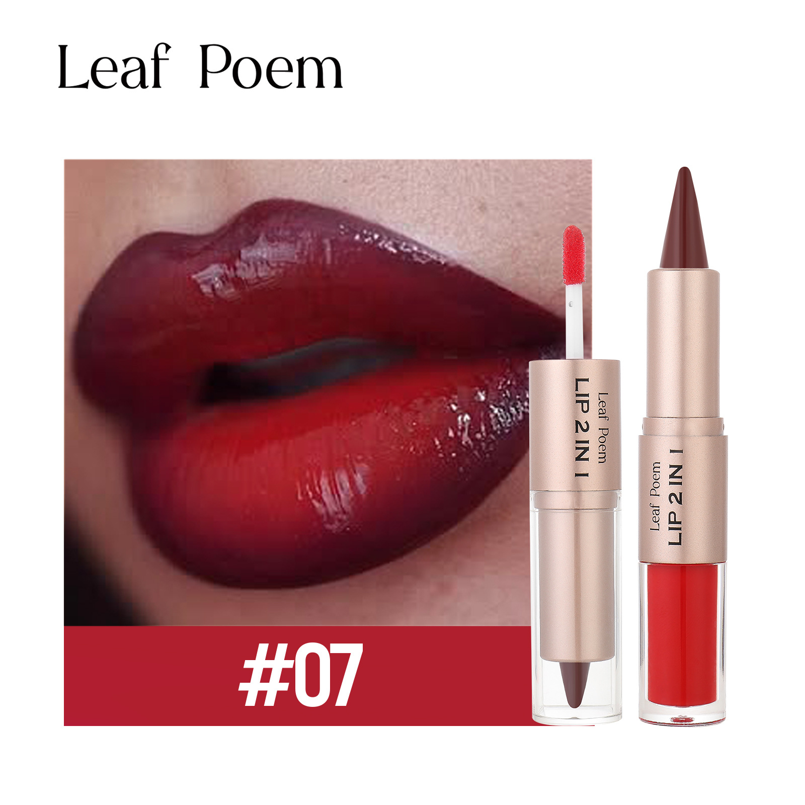 Leaf Poem 2-in-1 Lipstick Matte Lip Liner & Mirror Lip Gloss Duo – Double-Ended Lip Pencil + High-Shine Lip Gloss, Long-Lasting 2-in-1 Lip Makeup Non-drying light and bright lip gloss