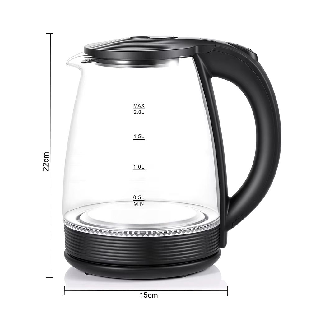 RASHNIK  RN-1161 2.0L  1500W Glass  Electric Kettle Automatically turns off when water boils  Dry & Over Heat Protection
