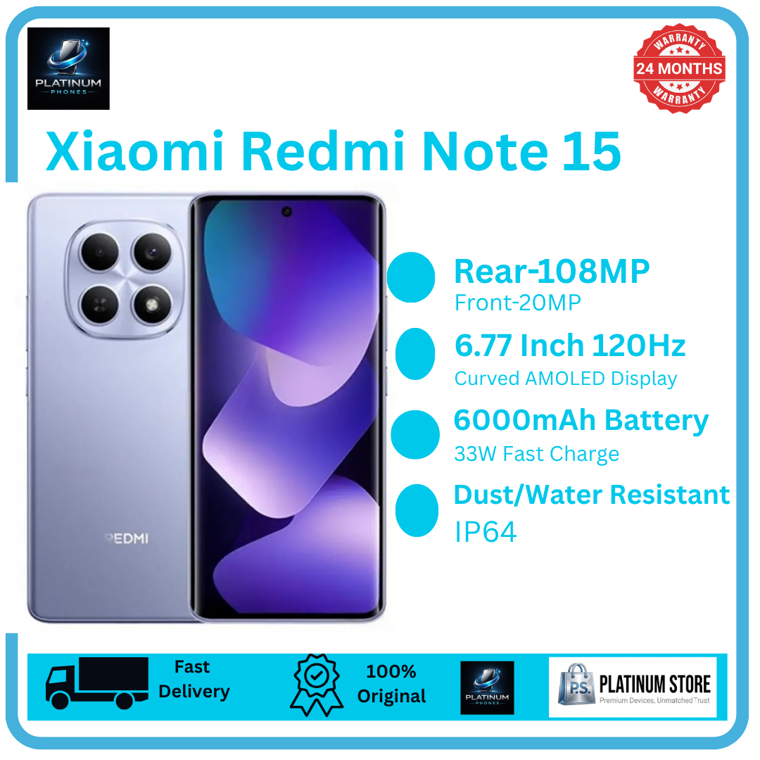 [FREE GIFTS🔥🔥] XIAOMI Redmi Note 15 256GB+16(8+8)GB Curved Screen 6.77" 120Hz AMOLED Display 108MP Camera 6000mAh Battery 33W Hyper Charge Under-Display Fingerprint AI Smartphone