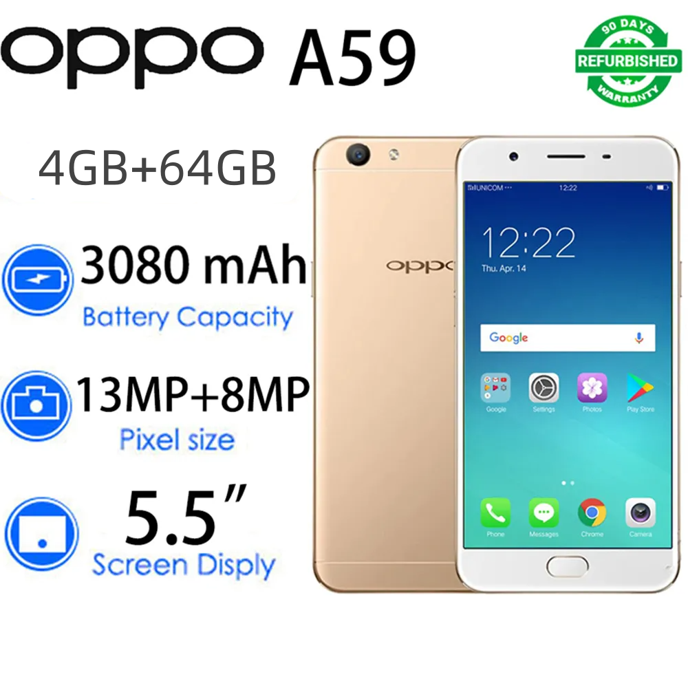 Refurbished OPPO A59 F1S 4G+32G 5.5" 3080 mAh 13MP+8MP Android Smartphones 4G LTE dual sim fingerprint unlock oppoa59 Mobile Phones