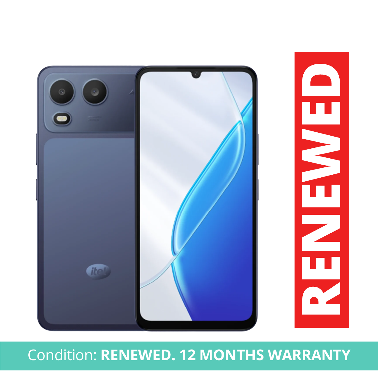 Itel A200 Phone, 3GB RAM, 64GB Storage, Blue,  Android Smartphone, 13MP AI Camera, 5MP Selfie Camera, 6.75" 120Hz Display, 5000mAh Battery, 4G LTE, Dual SIM, Refurbished by Badili, Warranty-1yr