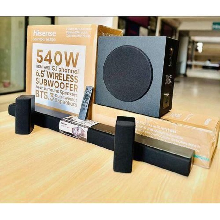 Hisense Soundbar 540 Watts 5.1 Channel HS5100 Sound bar Music system Dolby Audio DTS Virtual X, Bluetooth WIRELESS SUBWOOFER Speaker HisenseHS5100 Soundbar Music System Hisense3.1CH + TV Guard+Bracket