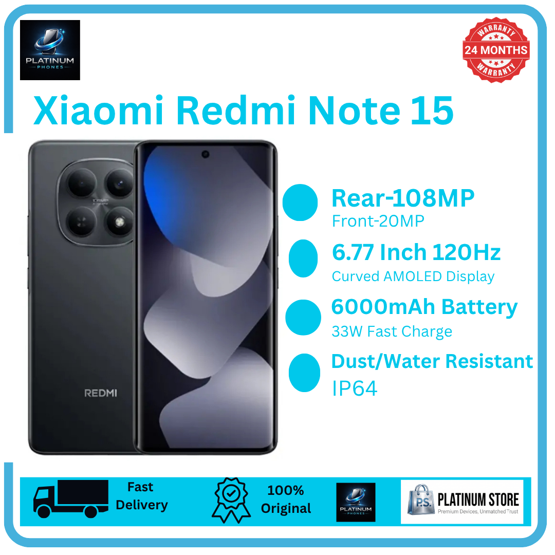 [FREE GIFTS🔥🔥] XIAOMI Redmi Note 15 256GB+16(8+8)GB Curved Screen 6.77" 120Hz AMOLED Display 108MP Camera 6000mAh Battery 33W Hyper Charge Under-Display Fingerprint AI Smartphone
